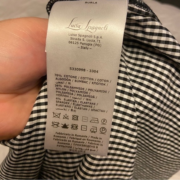 Luisa Spagnoli Burla Gingham Off-Shoulder Top Black White Medium - Picture 4 of 4